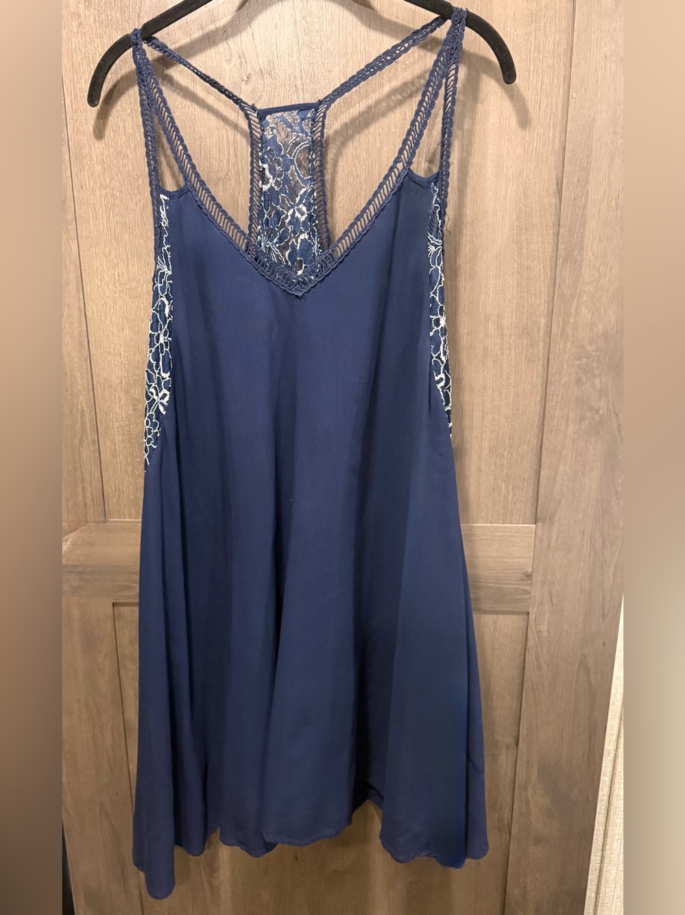 Navy Lace-Back Slip Dress